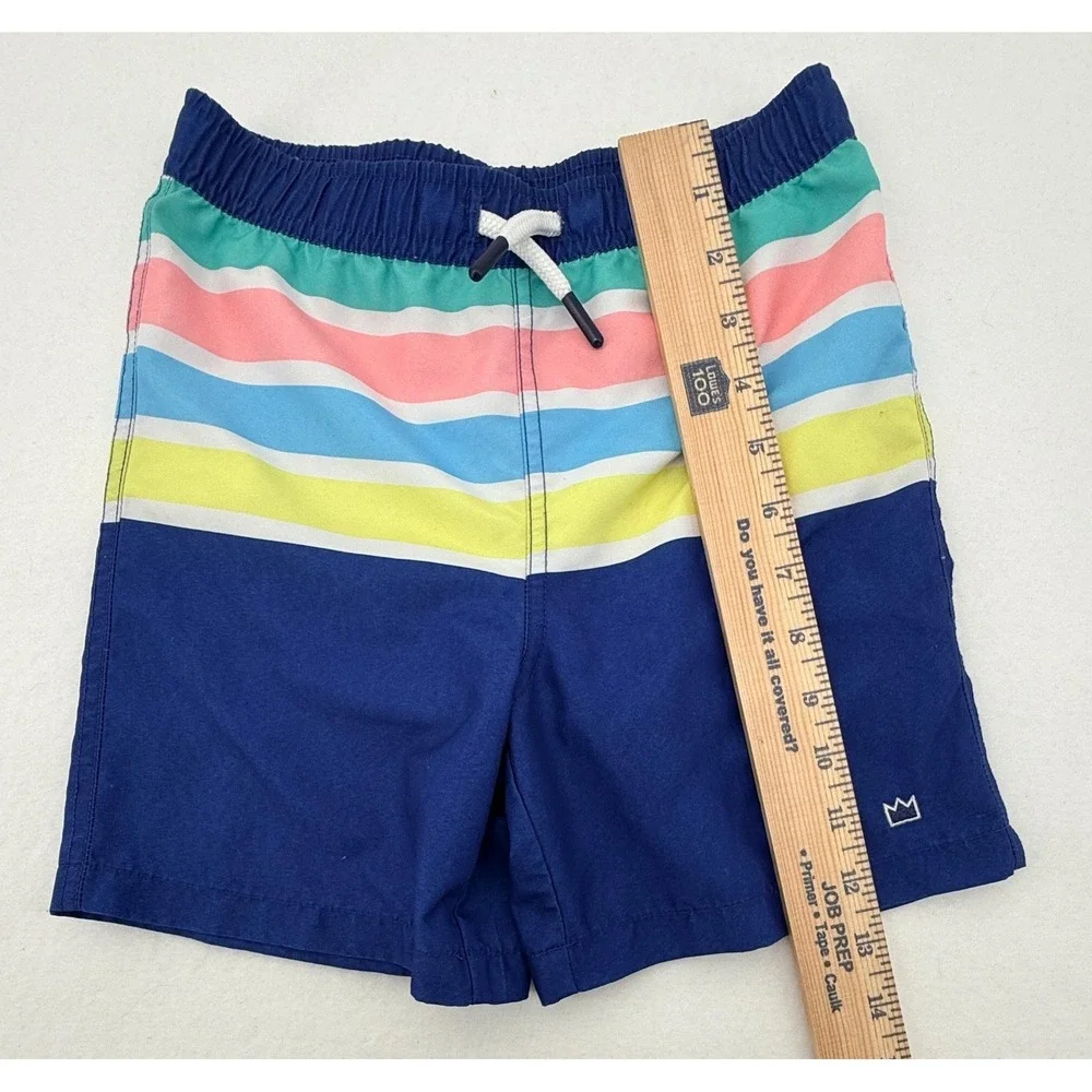 Crown & Ivy Kids Swim‎ Trunks Boys Size 5 Blue Striped Beach Shorts